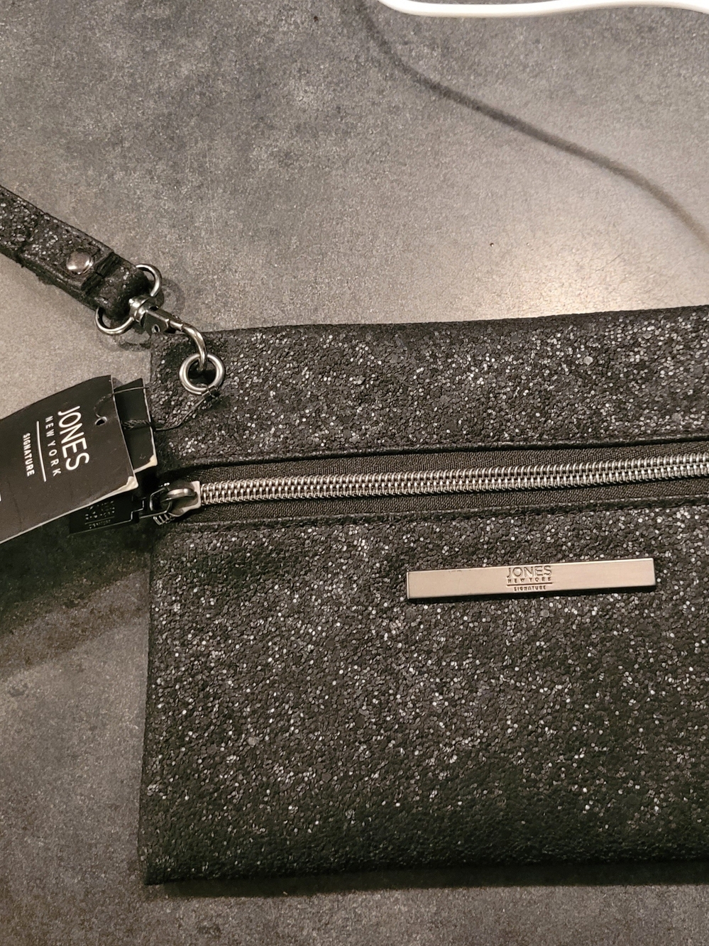 Jones New York Black Glitter Crossbody Wristlet